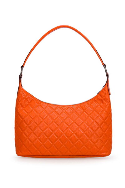 Bilik Deri Geantă de umăr matlasată portocaliu-alb pentru femei Blm 8107