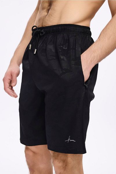 Haşema Camouflage Pattern Black Men's Short Pool and Sea Shorts 5033