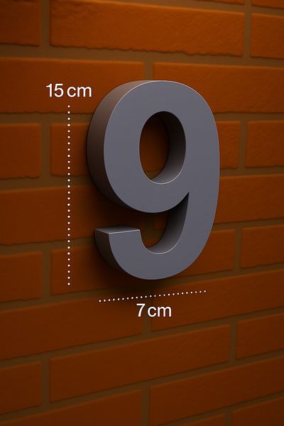 Rekatech Modern Style 3D House Number (Number 9) |   7 cm Bottom Dimension – 15 cm Height