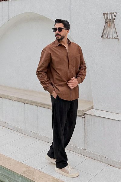 lamelif Мъжка риза Regular King, горчиво кафява