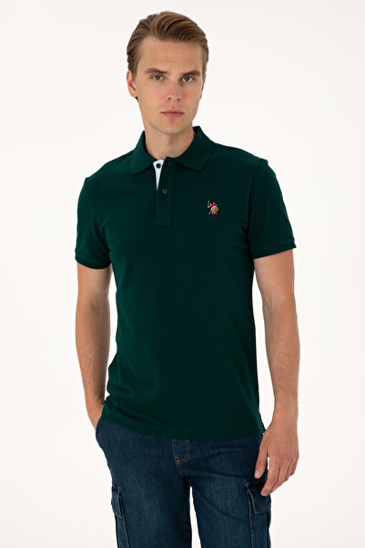 U.S. Polo Assn. Ανδρικό μπλουζάκι με λεπτή εφαρμογή και λαιμόκοψη πόλο, σκούρ...
