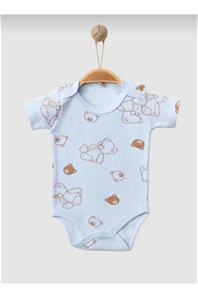 Nayinom Teddy Bear Printed Short Sleeve 100% Cotton Set of 3 Baby Unisex Bodysuit