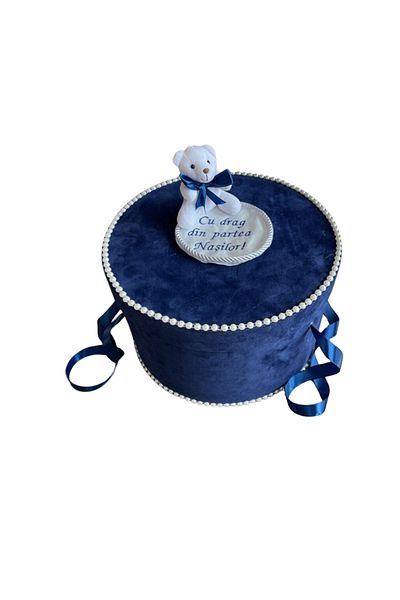 Botez cu Alina Cufar botez – catifea bluemarin cu ursulet, 31x19 cm