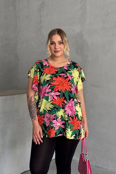 Stil Diva Plus Size Crew Neck Sleeves Ruffle Detail Floral Print Blouse 1060