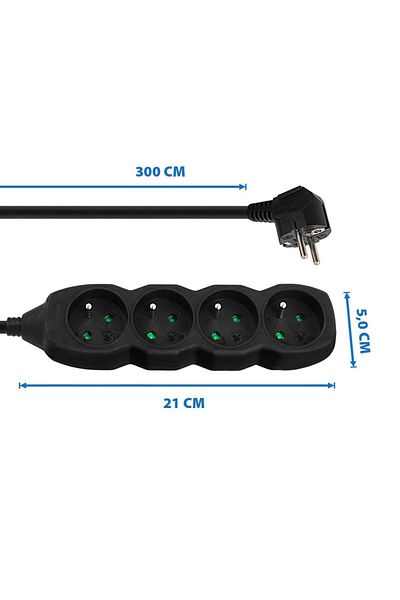 ESPERANZA Extension cord with 4 sockets and 3m cable, 250V, 16A, maximum load 3680W, ES-96161, black