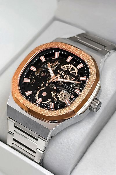 Ferrucci Automatic Mechanism Steel Cord&Case Men Wrist Watch Bracelet Silver-Rose Zmfer189