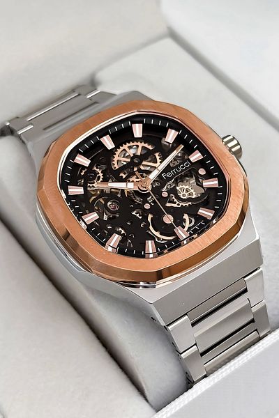 Ferrucci Automatic Mechanism Steel Cord&Case Men Wrist Watch Bracelet Silver-Rose Zmfer189