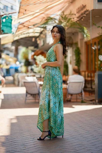 Miss Boheme Green color halter neck backless silk rompers