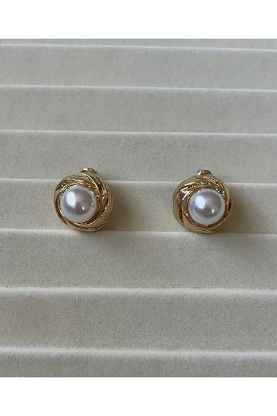 Goche Gold Wrap Model Pearl Stone Classic Women's Earrings
