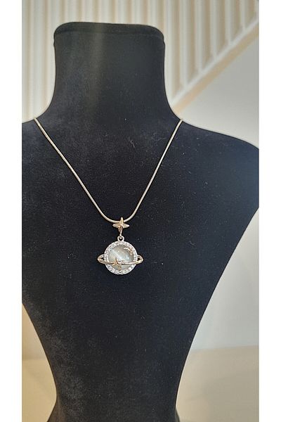 Finesa Jewelry Steel, Zircon Stone Moon and Star Themed, Journey to the Sky Necklace