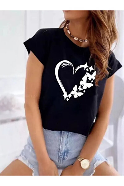CLASİVA Unisexheart Printed Oversize Crew Neck T-Shirt