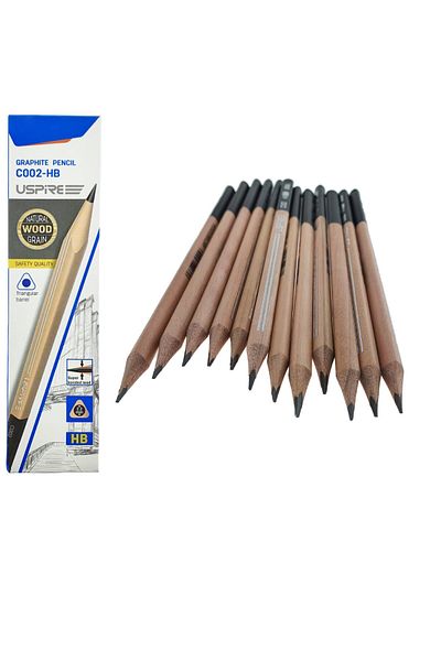 OEM Set 12 creioane din lemn, cu mina HB de 2.2mm din grafit, model USPIRE C002-HB, lungime 17.5cm