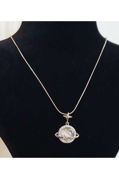Finesa Jewelry Steel, Zircon Stone Moon and Star Themed, Journey to the Sky Necklace