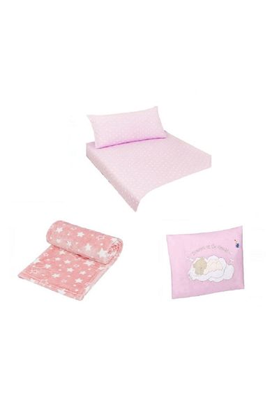 celhome Set CELhome pentru Bebe – Lenjerie, Patura si Perna, Roz cu Stele
