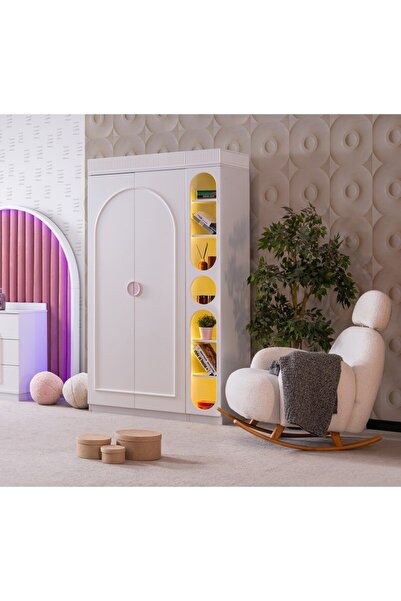 AYDINEV DOLUNAY 2 KAPILI DOLAP VE KİTAPLIK - BEYAZ PEMBE