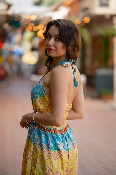 Miss Boheme Turquoise Color Halter Neck Backless Silk Jumpsuit