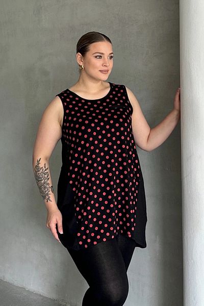 Stil Diva Plus Size Front Polka Dot Sleeveless Blouse 302253