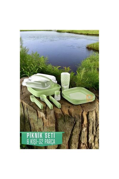 Findit Picnic Set for 6 People 32 Pieces Green