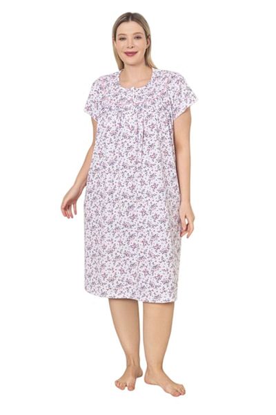berfin - Cămașă de noapte, imprimeu floral, mânecă scurtă, roz, mărimea L