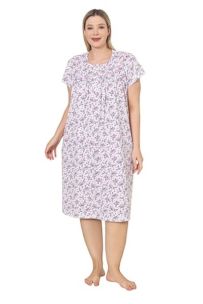 berfin - Cămașă de noapte, imprimeu floral, mânecă scurtă, roz, mărimea L