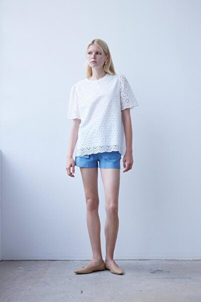 By Mare Style Odette Blouse-Organic Cotton White Blouse with Guipure Brode Detail