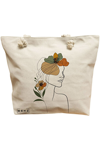 BEKZ Τσάντα Θαλάσσης, Flower Lady 11, 40x51 εκ., Κρεμ, BEKZ®