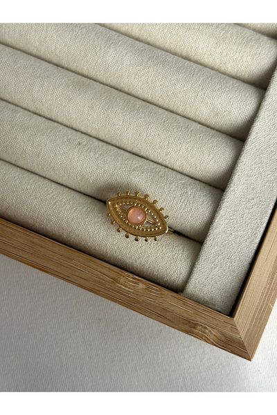 ringbox Steel Tarnish-Free Pink Stone Eye Ring