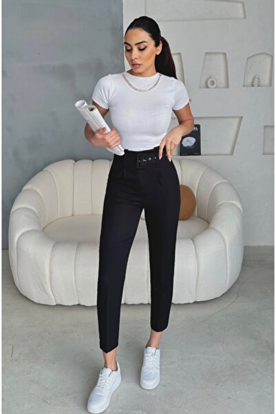 ÇTN GYM Kadın Yüksek Bel Kemerli Kumaş Pantalon