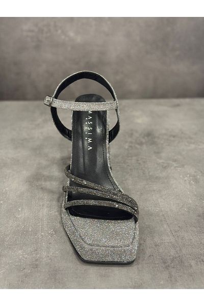MASSİMA Platform Heels Natural Stone Look Silvery Stylish Heels Shoes