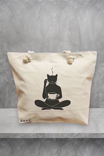 BEKZ Τσάντα Θαλάσσης, μοντέλο Caffeine Cat 17, 40x51 cm, Κρεμ, BEKZ®