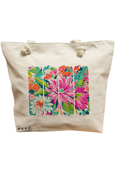 BEKZ Beach Tote Bag, Flower Watecolor 5 model, 40x51 cm, Cream, BEKZ®