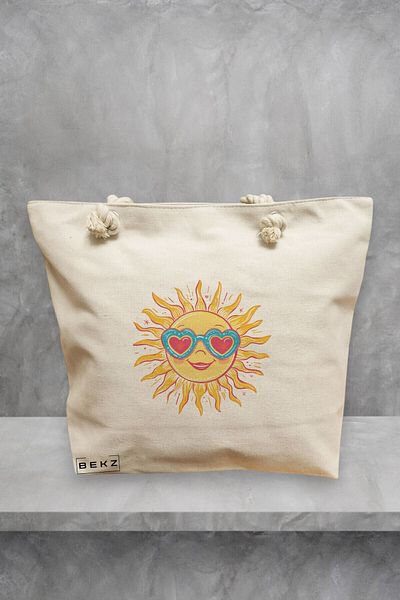 BEKZ Beach Tote Bag, model Sun faces 18, 40x51 cm, Cream, BEKZ®