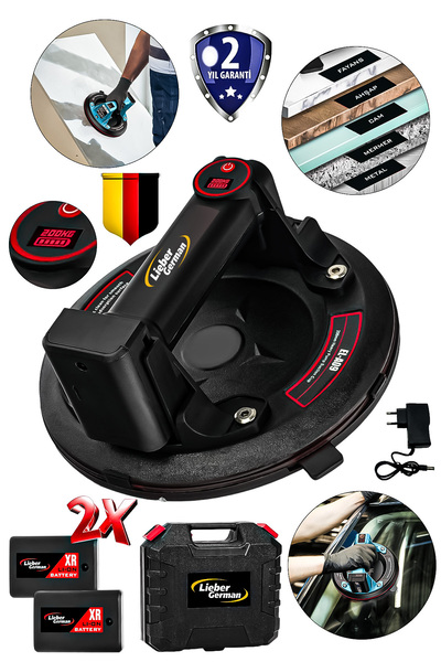 Lieber German Teknoloji 2x Akülü 200 KG Kapasiteli Dijital Ekranlı Çift Motorlu Cam Vantuzu Yuvarlak