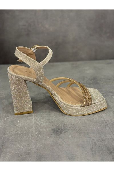 MASSİMA Platform Heels Natural Stone Look Silvery Stylish Heels Shoes