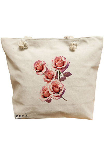 BEKZ Beach Tote Bag, Flower Bouquet 4 model, 40x51 cm, Cream, BEKZ®