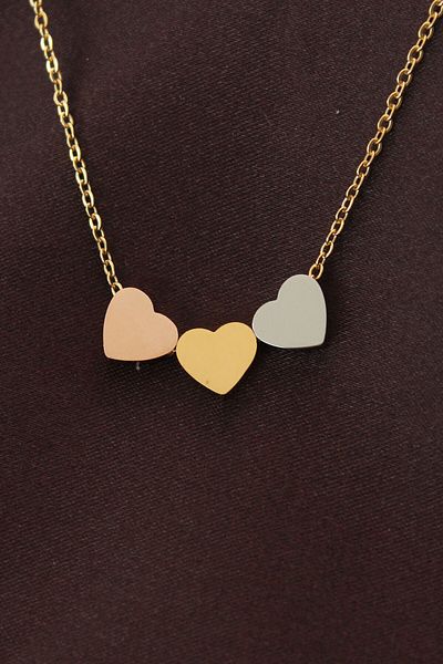 BESKAR Steel 3-Color Minimal 3-Piece Heart Necklace