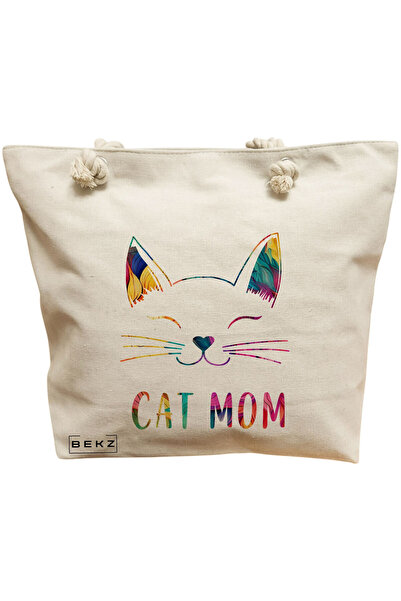 BEKZ Τσάντα Θαλάσσης, μοντέλο Cat Mom, 40x51 εκ., Κρεμ, BEKZ®