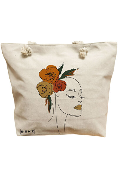 BEKZ Τσάντα Θαλάσσης, Flower Lady 15, 40x51 εκ., Κρεμ, BEKZ®