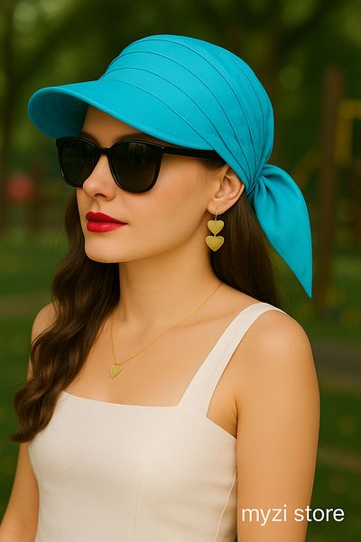 MYZİ STORE Vizor bandană cu șireturi Safari cu model 100% bumbac de vară pentru femei