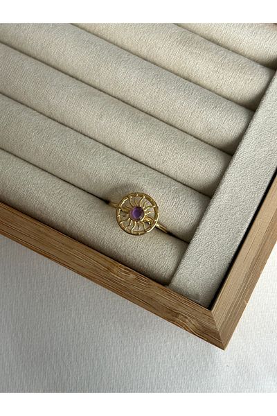 ringbox Steel Tarnish-Free Purple Stone Circle Inside Sun Ring