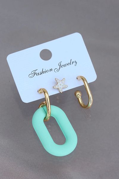 Clariss Trend Water Green Color Starfish Figured Earrings Set