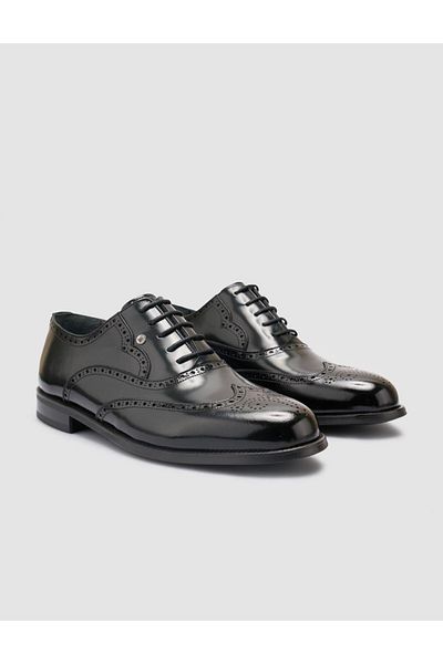 Cabani 100% Genuine Leather Black Patterned Men's Classic Shoes