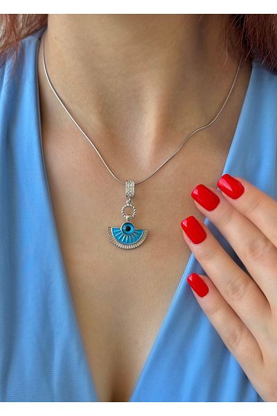 Home Sihra Accessories Fan Bead Eye Model Zircon Stone Steel Necklace Silver Color