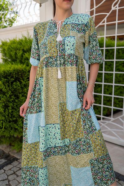 Moday Women's Summer V-Neck Ethnic Print Long Dress 10B-6955