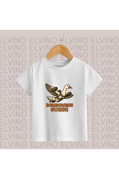 Elvino Tricou pentru copii din bumbac cu decolteu unisex oversize cu caractere Braınrot italiene