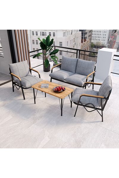 Casafun Garden/terrace furniture set, 2-seater sofa, 2 armchairs, and coffee table, metal frame, with cushion
