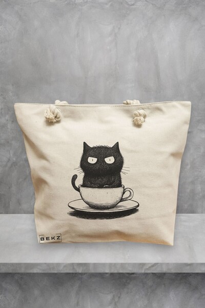 BEKZ Τσάντα Θαλάσσης, μοντέλο Caffeine Cat 10, 40x51 cm, Κρεμ, BEKZ®