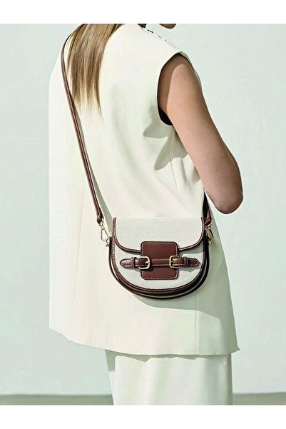 ÇANTA Ayarlanabilir Askılı Manyetik Kapama Patchwork Crossbody Kahverengi Kadın Hasır Omuz Çantası