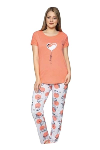 pamuklu Set pijama bluză și pantaloni, imprimeu portocaliu, mărimea 2XL