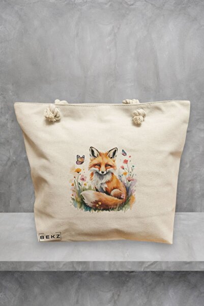 BEKZ Τσάντα Θαλάσσης, μοντέλο Foxy and flowers, 40x51 εκ., Κρεμ, BEKZ®